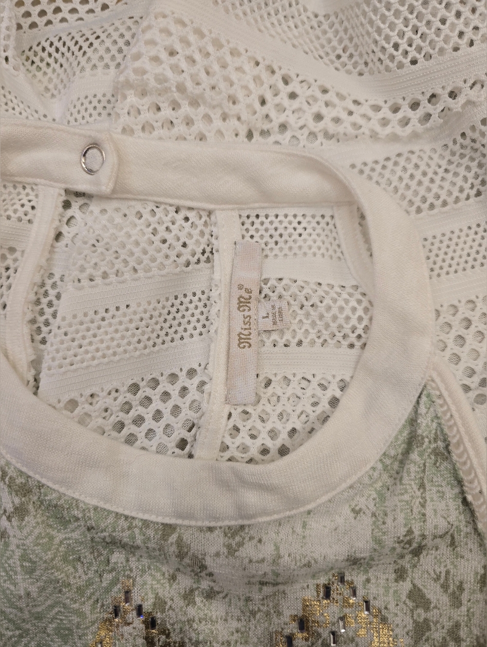 Miss Me White Tank Top Embellished With Rhinestones  L - Picture 3 of 6